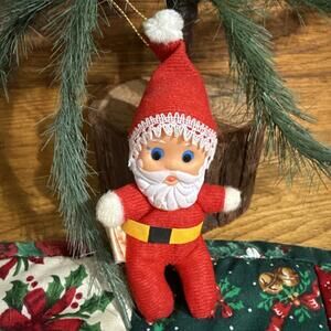 VTG Fun World Santa Baby Felt Christmas Plush w/Rubber Face Ornament Hong Kong